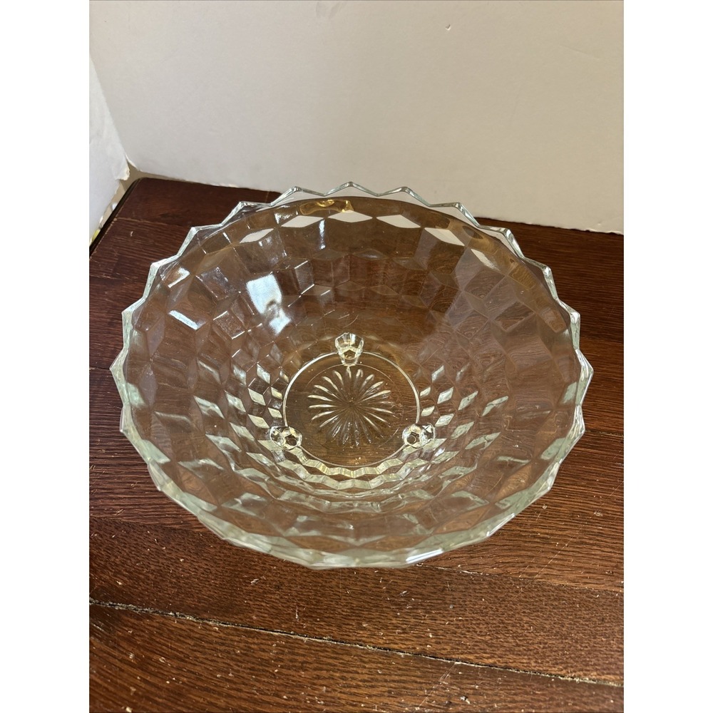 Vintage American Fostoria Whitehall Clear Cubist Serving‎ Bowl 3 Footed